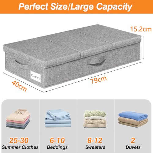 mepure 2 Pack 48L Underbed Storage, 79x40x15cm, Fabric Under Bed Storage Boxes with Lids - Image 3
