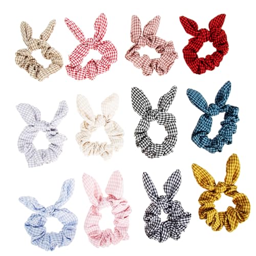 DRESSOOS 12 Piezas coletero con orejas de conejo cintas para el pelo diademas para el pelo lazos para el cabello coleteros scrunchies gomas para el pelo de tela decoraciones para el cabello