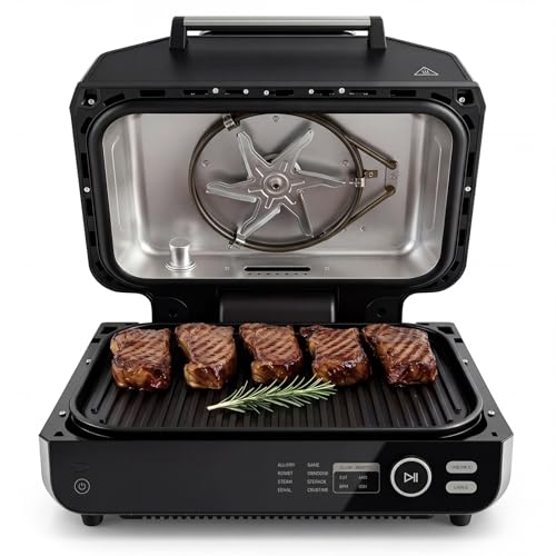 NEWBULIG Electric Grill Outdoor, Electric 8-in-1 BBQ Grills with Air Fryer, Roast, Steak, Broil, Bake, Vegetables, Reheat, Dehydrate, 140°F-450°F, 1550W, for Barbecue, Camping Gatherings