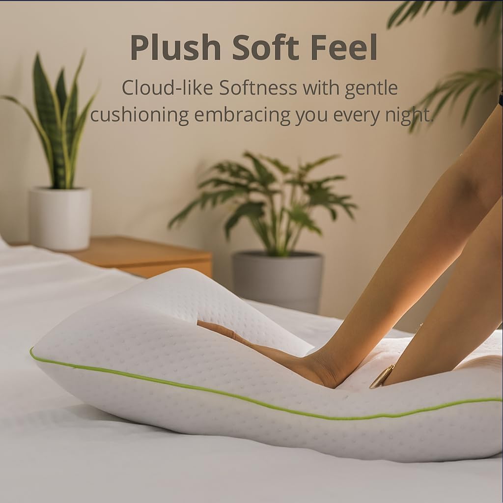 Memory Foam Pillow, Quilted Textured Cover with Piping, White