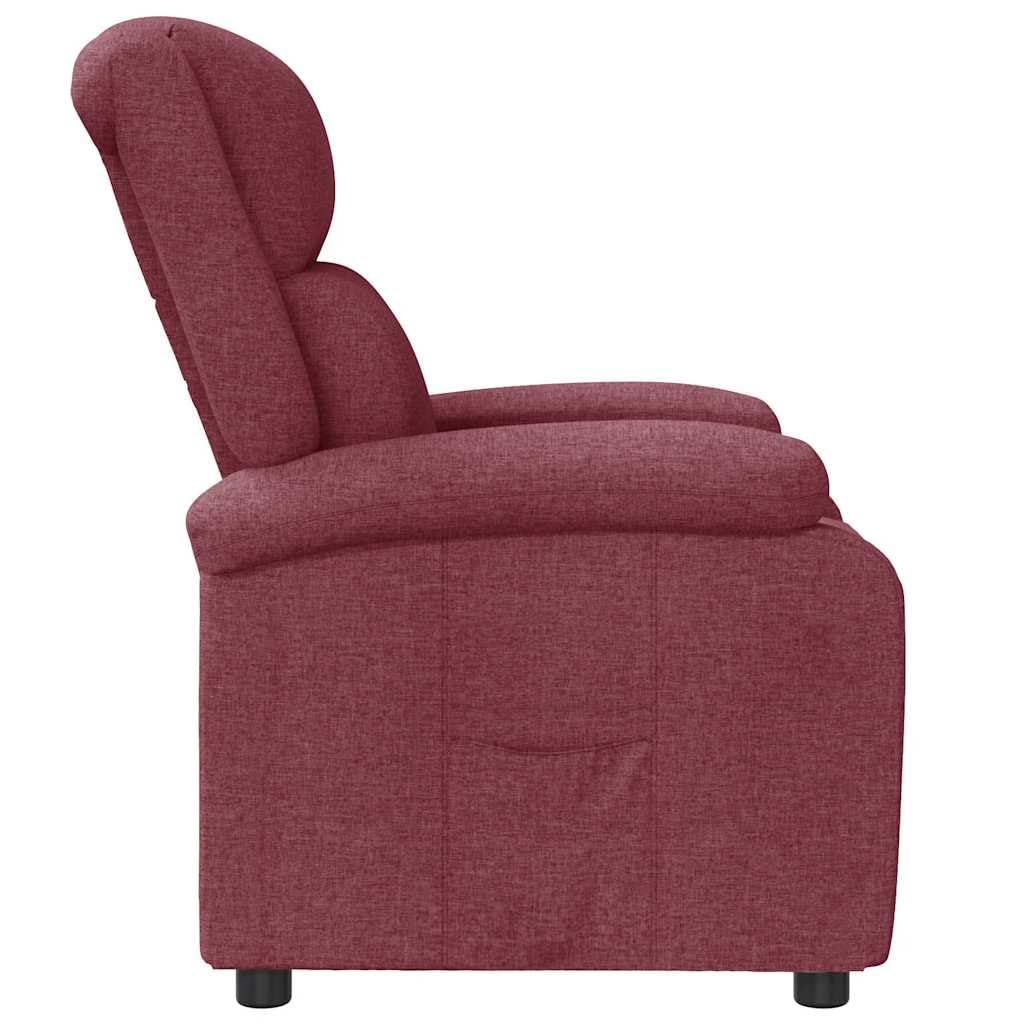 Fotel relaksacyjny w kolorze czerwonego wina z regulowanym oparciem i podnóżkiem, ergonomiczny fotel wypoczynkowy z tapicerką, drewniana metalowa rama, wygodne krzesło do czytania do salonu