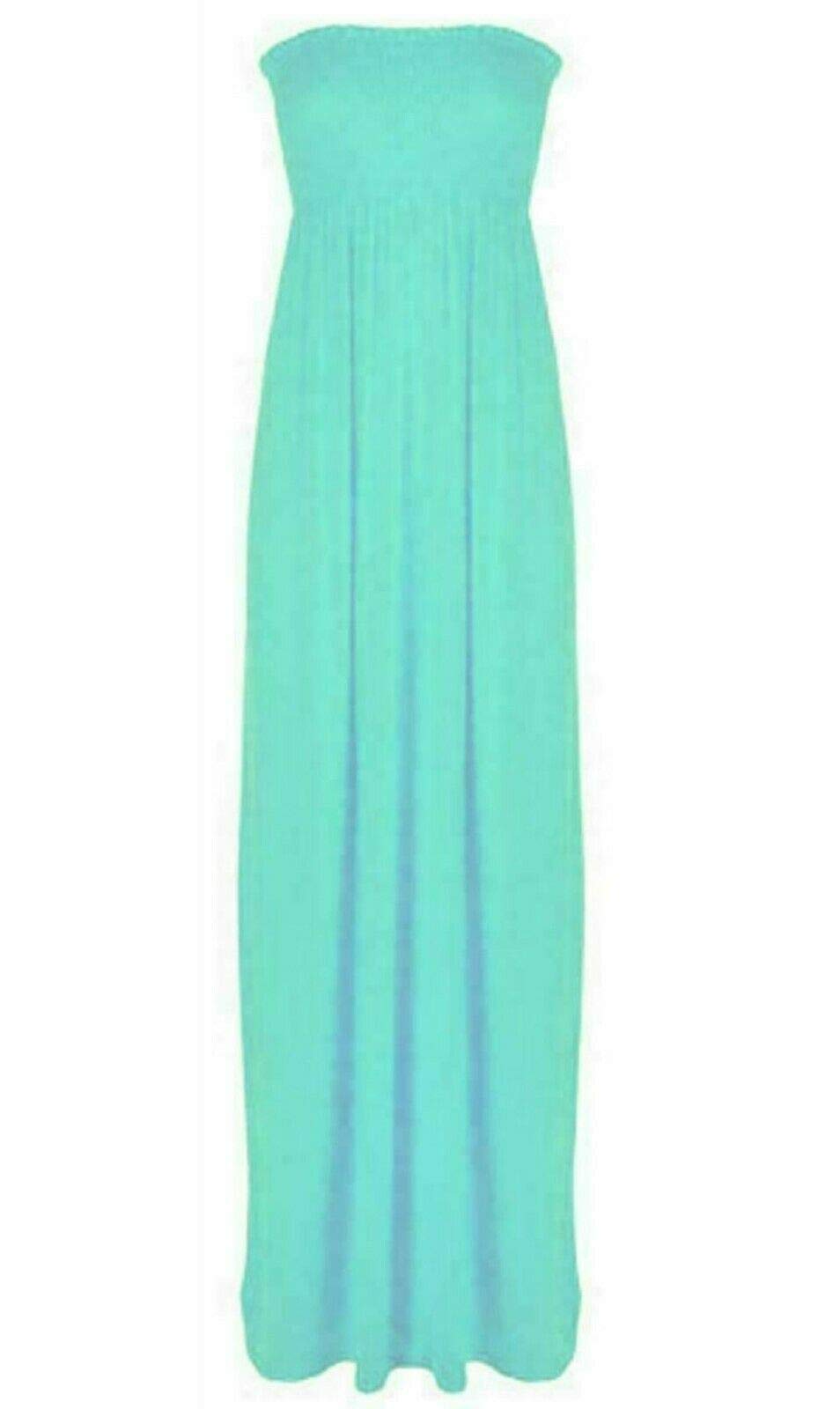 FAIRY BOUTIQUE Womens Long Strapless Elasticated Shearing Dress Ladies Bandeau Shirred Boob Tube Summer Maxi Dress Mint