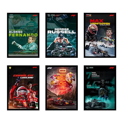 Image of CodersParadise F1 Vol.1 Wall Poster Frames - Pack Of 6 | 8 x 12cm (A4 Size) | Aesthetic Artwork Framed Posters | Framed Posters For Living Room, Bedroom, Home And Office