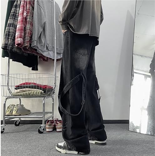 Baggy Jeans for Men Women Y2K Straight Leg Vintage Distressed Gothic Cargo Pants Casual Hip Hop Harajuku Streetwear4