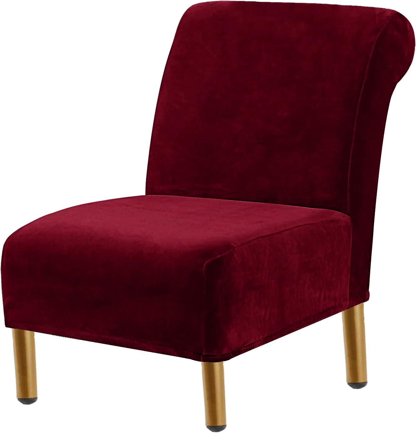 NIDITW Set of 1 Wine Red Armless Accent Chair Cover Slipper Chair Slipcover Without Arms Stretch Velvet Chair Furniture Protector for Living Room Hotel (Wine Red, 1PC)