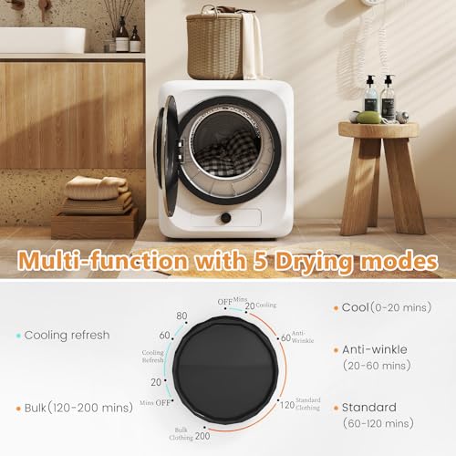 Image of VCJ Portable Clothes Dryer for Apartment, 1.5 Cu.ft Compact Mini Electric Dryer with 5 Drying Modes, Stainless Steel Tub, Simple Knob Control, Dryer Machine for Dorm, RV, Small Space