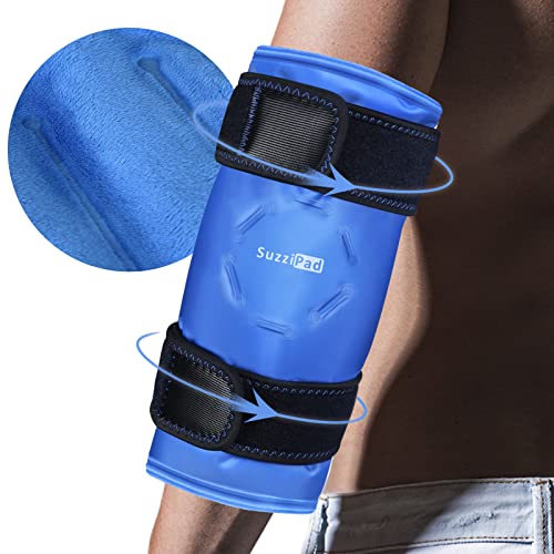 Image of SuzziPad Elbow Ice Pack Wrap - Wearable Cold Compression Sleeve for Elbow & Forearm, Reusable Ice Pack for Tennis & Golf Recovery, Blue