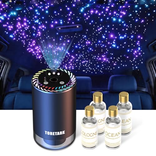 Image of Smart Car Air Freshener with Star Light & 200ml Diffusers Oil Refills, Auto On /Off Aroma Diffuser, 3 Adjustable Mist Modes Aromatizante para Carro - Starlight Headliner Kit(Cologne*2+Ocean*2)