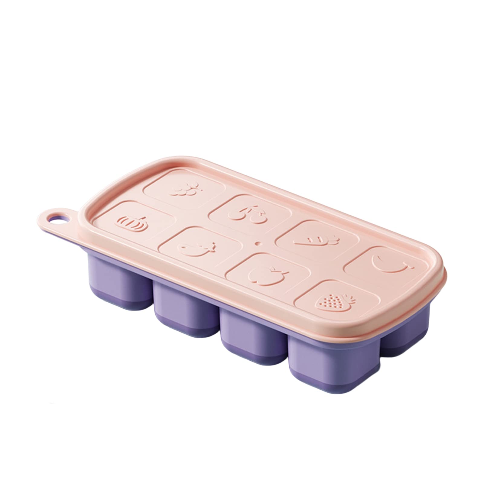 Rotyroya Ice Cube Trays, Ice Cube Moulds with No-Spill Removable Lid, Easy-Release Silicone and Flexible 8-Ice Trays for Freezer, Whiskey, Cocktail and Drink Pink 1pc
