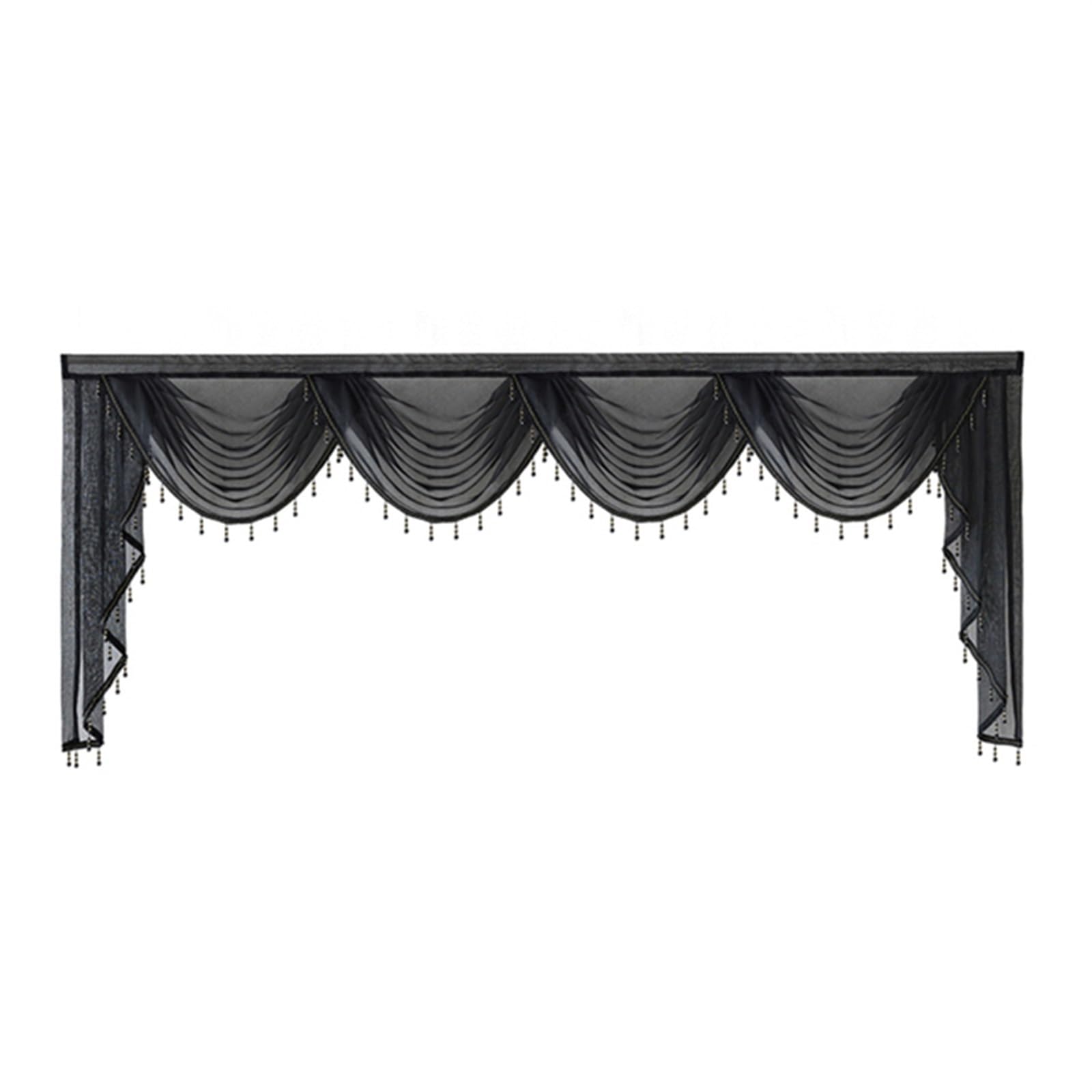 Mantovana Nera A Cascata In Voile Con Perline – Tenda In Pizzo Per Finestre, 140x104 Cm, Per Soggiorno E Camera