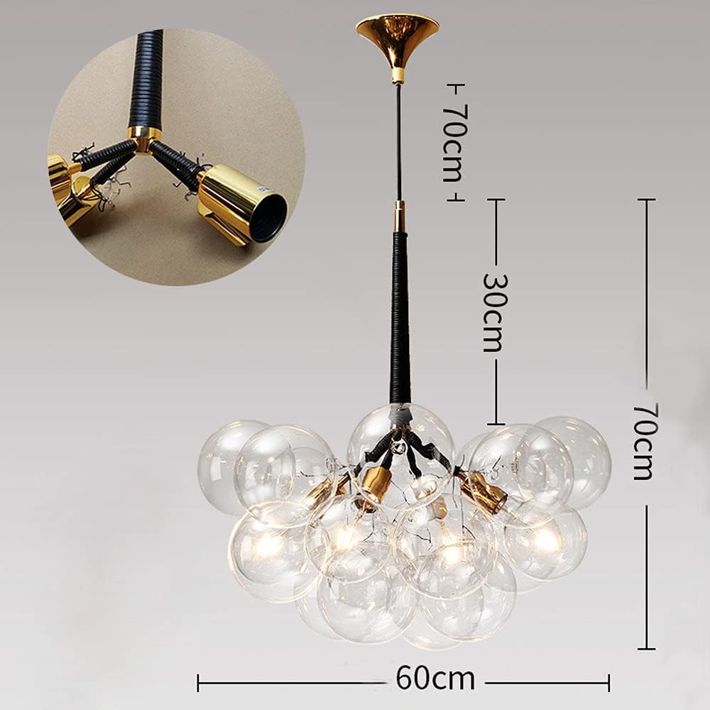 TFCFL Modern Glass Bubble Chandelier Chain/String Adjustable Pendant Lamp LED/CFL/Incandescent Ceiling Light Fixture for Dining Room, Living Room, Bedroom