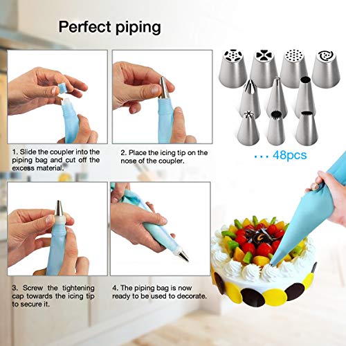 HomeAsy Cake Turntable Cake Plate Rotatable Cake Stand 71 Set with Stainless Steel Syringe Sleeves, Silicone Bag and Disposable Syringe Bag - Image 7