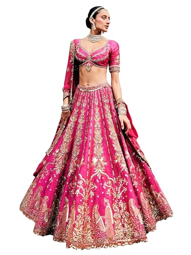 Image of TRENDMALLS Women's Art Silk Heavy Embroidery With Sequence Work Lehenga Choli Unstitch Blouse with Dupatta (New-Bridal-Latest-Wedding-Sequence-Lehenga-Designer)