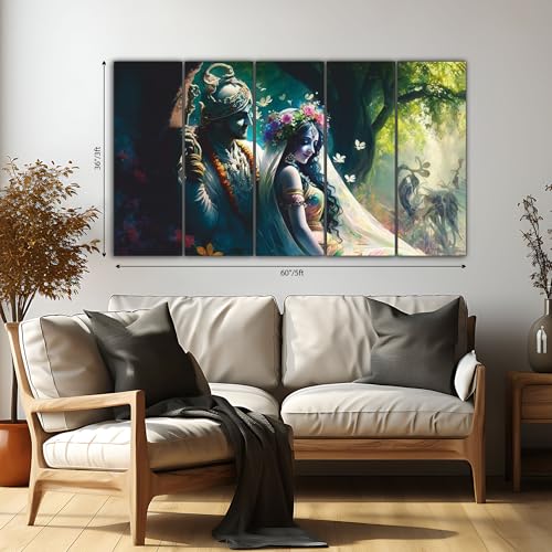 Image of The Castle Decor Lord Radha krishna painting | Multiple Frames Wall Art Painting for living room,Bedroom,Drawing room,Hotels Wooden Framed-Digital Painting (Multi Color - Design 1, 36x60 Inch)