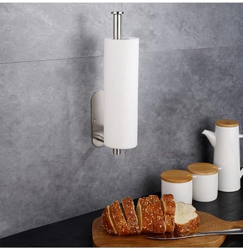 Paper Towel Holder Wall Mount, Premium Stainless Steel Paper Roll Holder, Self Adhesive Tissue Hanger, Plastic Wrap Stick Bar Napkin Rack For Kitchen Hanging Cabinet Under Counter Door, Black 13-Inch #TOP2
