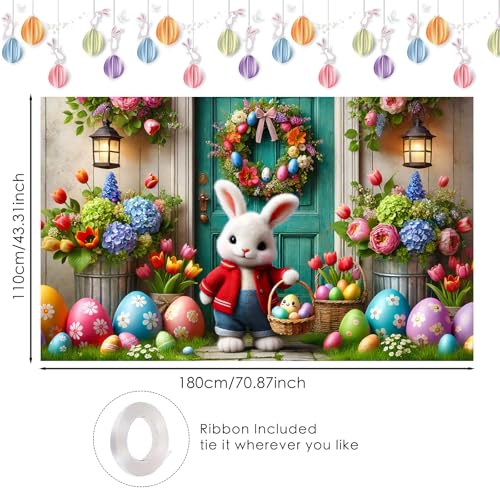 Image of Nuxovilar Easter Bunny Wreath Banner 43x70.8 Inches Polyester
