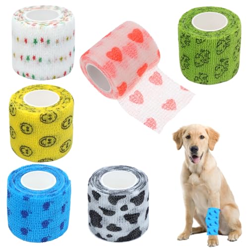 6 Rolls Dog Bandages for Paws Vet Wrap for Dogs Cats & Pets | Self-Adhesive Breathable & Waterproof | Flexible & Comfortable Paw Protection for Wounds Injuries & First Aid Care