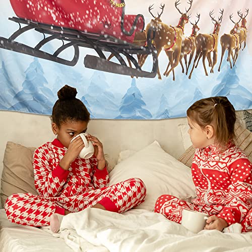 Colorful Star Christmas Wall Hanging Tapestry Polyester Fabric Wall Blanket Bedding Tapestry For Bedroom Dorm Living Room Décor Medium (80" W X 60" L) - Santa's Sleigh & Reindeer #TOP3