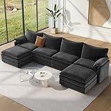 Vesgantti 142' U Shaped Sectional Couch, Comfy Cloud Modular Sectional Sofa with 2 Ottoman Deep Seat Corduroy Modern Cloud Sofa, Modular Sofas for Living Room, Bedroom and Apartment, Gray