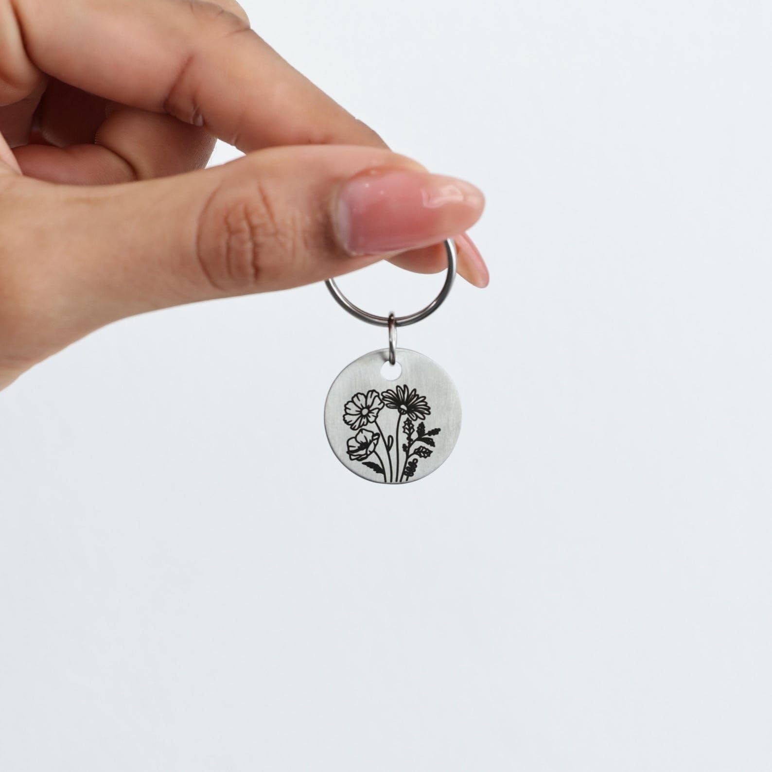 Clave de la flor de nacimiento personalizado de acero inoxidable de cuero Accent