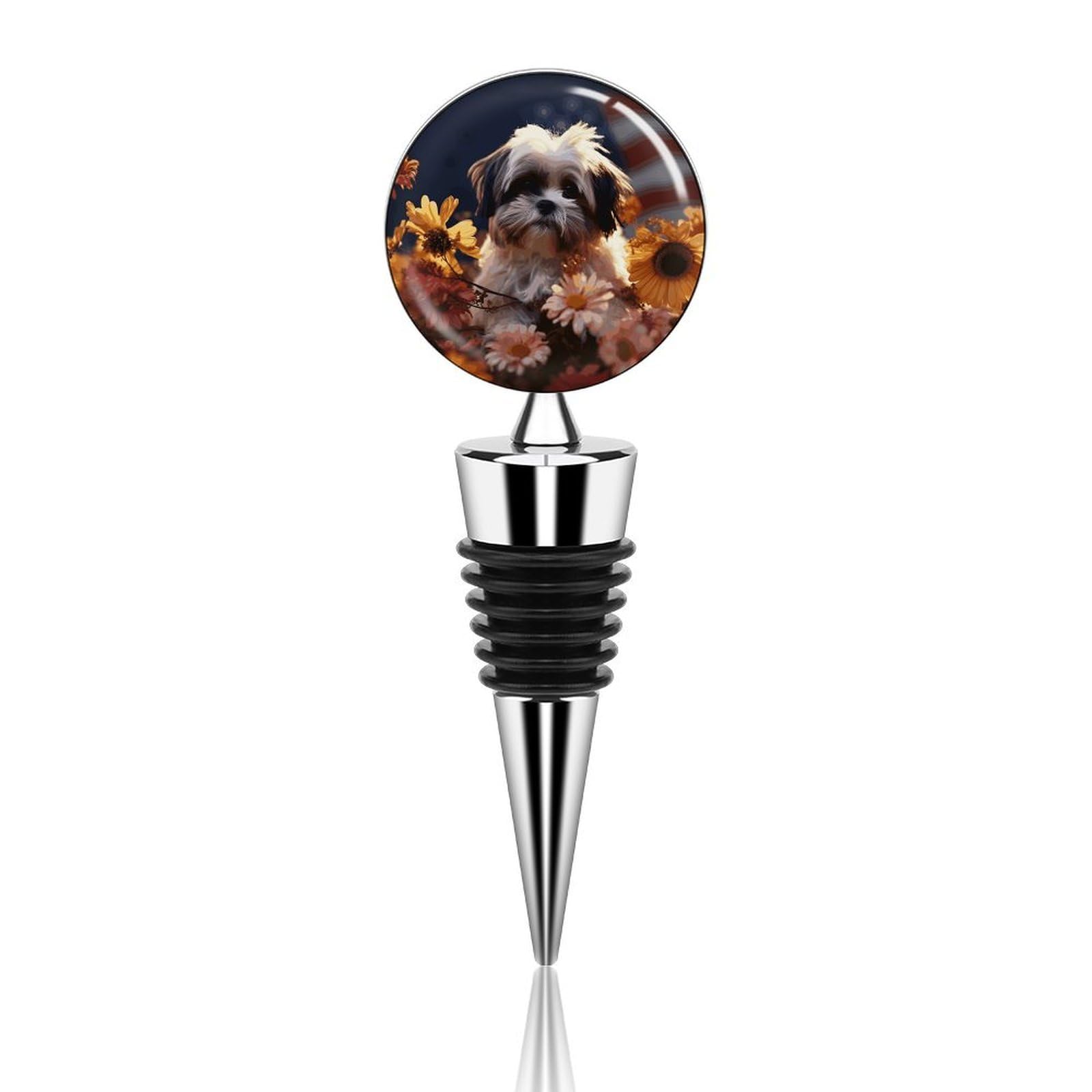 Bouchon de bouteille Shih Tzu et fleurs réutilisable pour conserver la fraîcheur des vins