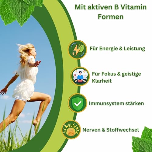 Vitamin B Komplex hochdosiert mit B12 B6 Folsäure B1 und allen 8 B Vitaminen für Energie Nerven geistige Leistung ohne unnötige Zusatzstoffe Kapseln Made in Germany von NUTRI LEAF