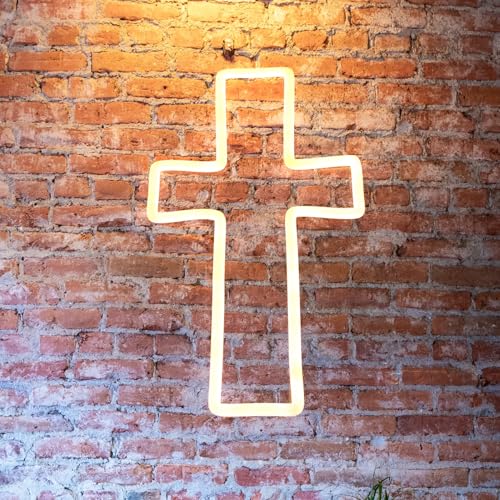 Image of Anrookie Neon Cross Sign for Wall Decor, USB Powered LED Cross Neon Light with Dimmable Feature for Bedroom, Wall, Christening, Christmas, Kids Birthday Party Decor