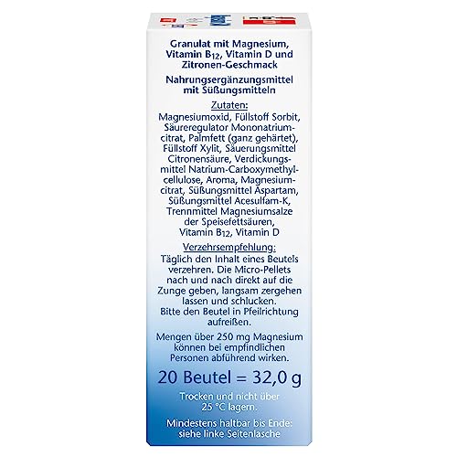 Doppelherz Magnesium 500 + B12 + D3 DIRECT mit DEPOT-Funktion - Magnesium als Beitrag für die normale Funktion der Muskeln und des Nervensystems - 20 Portionen Micro-Pellets – Bild 4