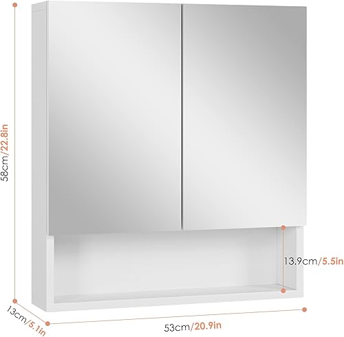 Miniatura 2 de FOTOSOK Bathroom Wall Cabinet Medicine Cabinet, Wall Mounted Bathroom Mirror with Storage Mirror Cabinet with 2 Doors and Adjustable Shelf, Laundry