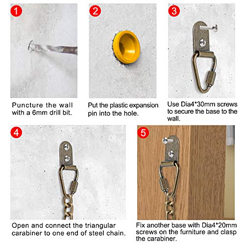 Anti-Tip Furniture Strap (2 Pack) - Purife Metal Furniture Wall Anchor for Baby Proofing, Heavy Duty Furniture Safety Anchor - Cabinet Anchor Strap, Earthquake Safety Strap- Anchor Dresser Bookcase