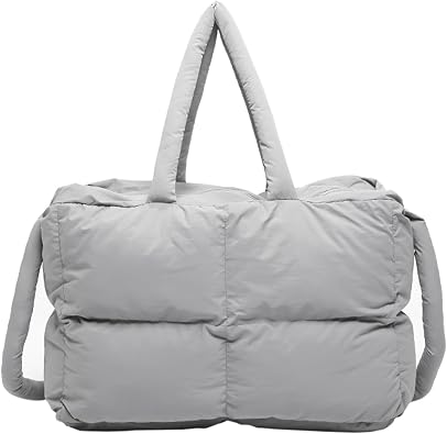 Puffer Shoulder Bag for Women Quilted Tote Bag Large Lightweight Padded Hobo Handbag with Zipper Puffy Purse
