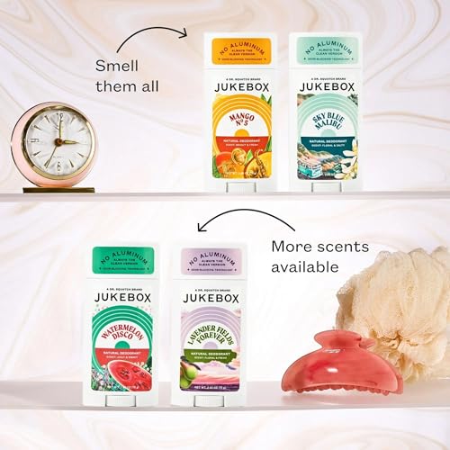 JUKEBOX Natural Deodorant for Women–Rose Hips Don\'t Lie,Vanilla on Vinyl & Born to be Wild, Multi Pack-Aluminum-Free,No Baking Soda, No Harsh Chemicals, Odor Blocking-a Dr. Squatch Brand-2.65oz,3 Pack