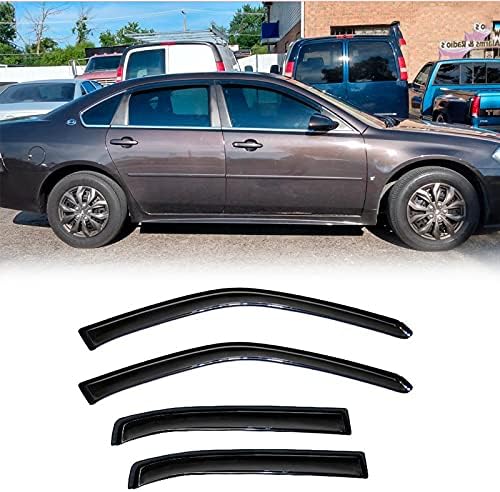 Puermto Side Window Wind Deflector, 4pcs Out-Channel Tape-On Nice Rain Guards Set, Window Visor fit for 2006-2013 Chevrolet Impala 2014-2016 Chevrolet Impala Limited Model Only 94843