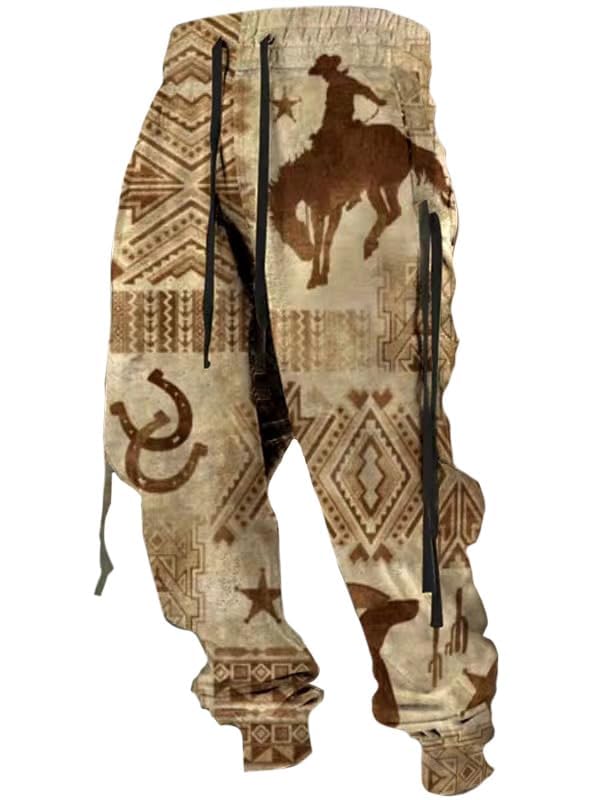 ZOCAVIAWestern Aztec Cowboy Graphic Sweatpants for Mens Casual Loose 80s Pants Fit Elastic Waist Drawstring Pants