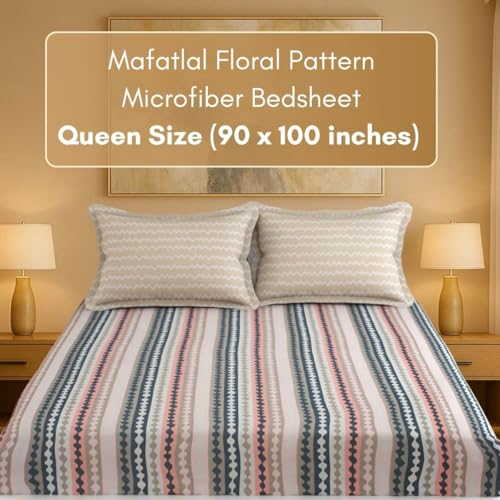 Image of Mafatlal Luxe Lilac 140 GSM Queen Size Bed Sheets with 2 Pillow Cover Perfect for Double Bed, 90x100 Inch - Pale Pink Grey Muted Coral, Soft, Lightweight & Long-Lasting