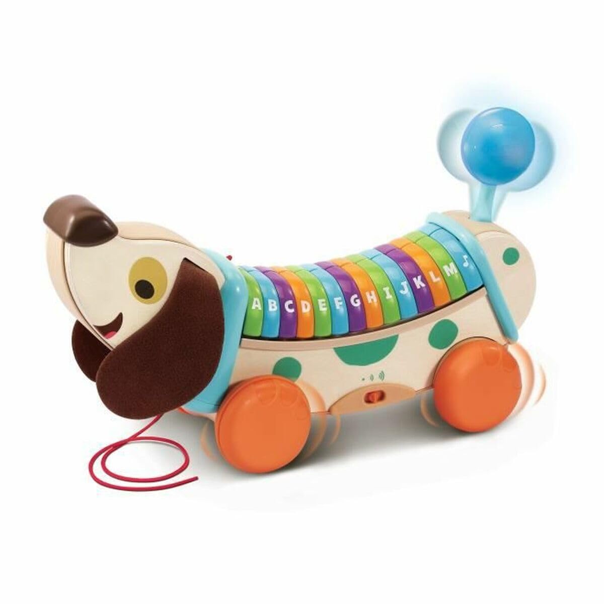 VTech - Mon Chien ABC Interactif, Jouet à Tirer Musical, Chien Interactif Partiellement en Bois, Jeu d'Éveil Alphabet Rigolo, Cadeau Bébé Garçon et Fille Dès 1 an - Contenu en Français