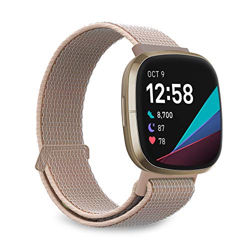 MJRom Armbänder Kompatibel mit Fitbit Sense 2/Versa 4 3 Armband, Nylon Ersatzband mit Damen Herren für Sense/Versa 3 Smartwatch (Kamel)