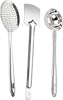 Kanshita's Rasoiware Stainless Steel 3-Piece Cooking Spoons Set – Includes Ladle, Turner & Skimmer | Essential Kitchen Utensil Set for Home Cooking