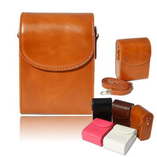 First2Savvv Brown Premium Quality Genuine Leather Camera Case Pouch Bag With Shoulder Strap For Samsung Ex2F Wb250F Wb800F Sony Dsc-Rx100Ii Dsc-Rx100M2 Dsc-Hx50V Canon Ex2F Wb250F Wb800F Olympus F300Exr Finepix T350 Finepix #TOP13