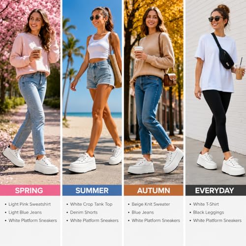 Image of Platform Sneakers for Women Chunky Casual Lace Up Comfort Shoes