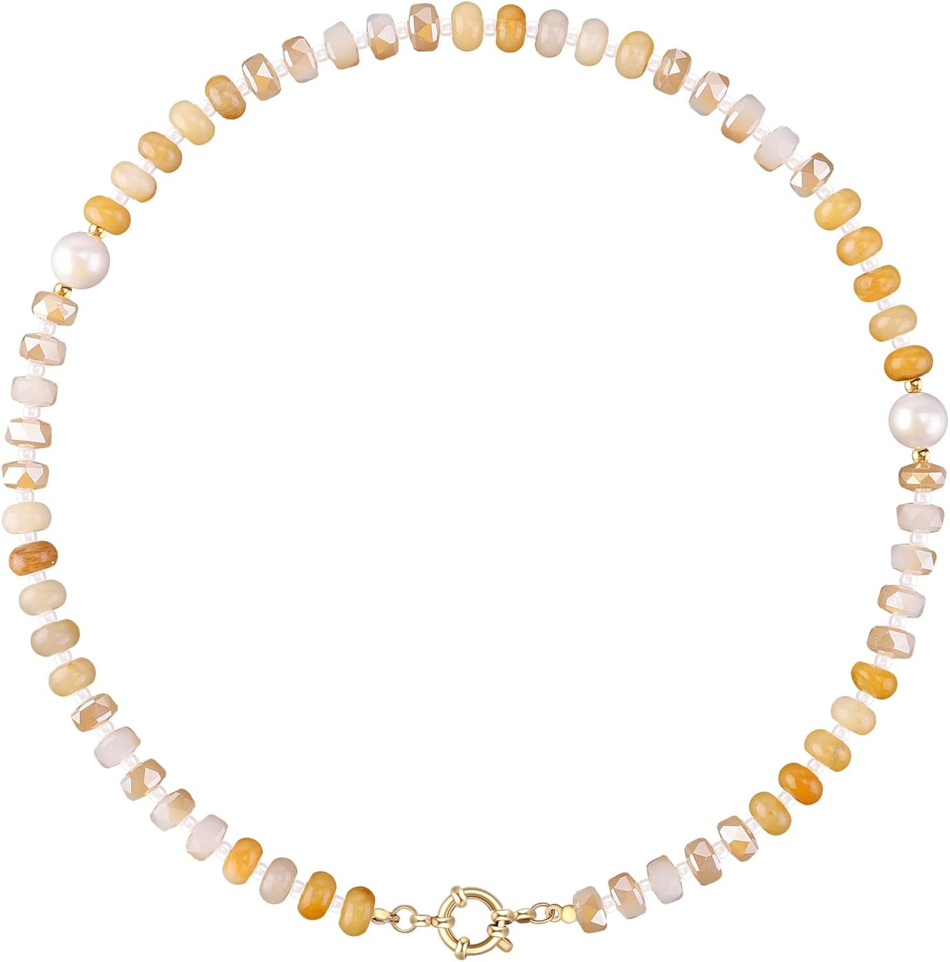 LALAPPLE Colorful Beaded Gemstone Necklace for Women, Boho Rainbow Bead Choker with Natural Stone Crystal Beads, Handmade Summer Beach Necklace Jewelry