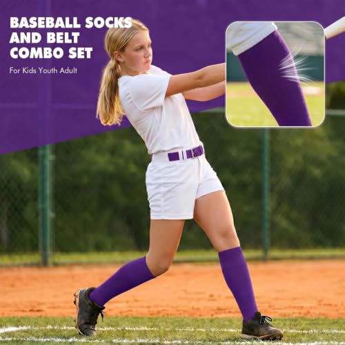 Image of WHIPPY Baseball Socks and Belt Combo Set Knee-High Softball Socks & Adjustable Elastic Belt for Kids Youth Adult