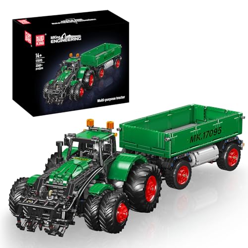 Mould King 17095 RC Traktor mit Anhänger Klemmbausteine 2368 Teile Technik Bausatz Ferngesteuertes Landwirtschaftsmodell mit Motor & Akku App Steuerung STEM Spielzeug für Erwachsene
