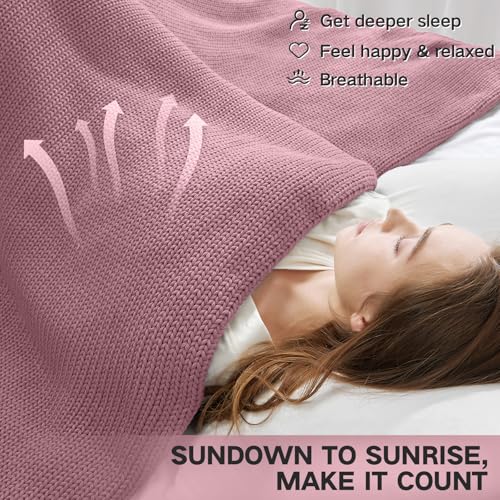 Guohaoi Knitted Weighted Blanket for Adults (Muted Pink 48"x72" 10lbs) No Beads Cooling Throw Blanket for Hot Sleepers, Home Decor Breathable Chunky Knit Heavy Blanket Use on Full Size Bed