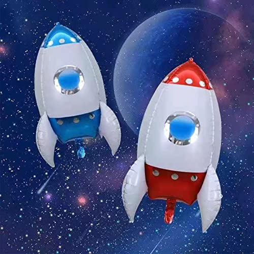 Mascare 24-Inch Rocket Aluminum Foil Balloons 4D Inflatable Rocket Balloon Outer Space Party Decorations For Kids Astronaut Theme Birthday Party Decorations Baby Shower (Pack Of 4 In Red&Blue) #TOP1