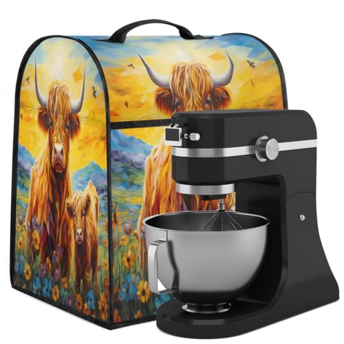 Coffee Maker Cover Watercolor Highland Cow Kitchen Appliance Covers Small Appliance Covers Blender Cover Juicer Cover Dust Covers for Kitchen Appliances with Top Handle and Pockets,Washable,C596