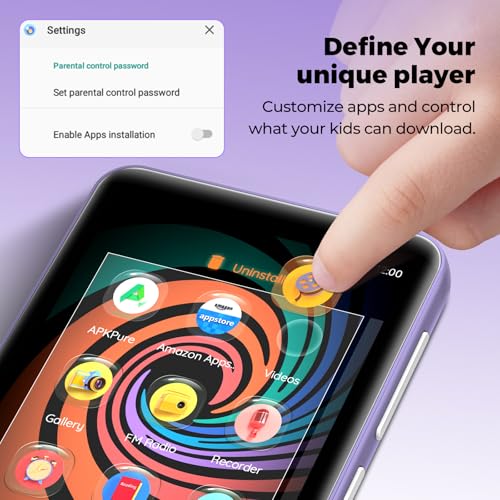 Image of 160GB MP3 Player with Bluetooth and WiFi, innioasis Music Player with Spotify,Pandora,Amazon Music,4 inch Touch Screen Android MP4 MP3 Player for Kids with Libby,Audible,Spotify Kids (Purple)