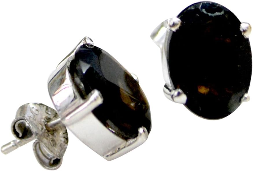 Natural Smoky Quartz Stud Earrings For Women Sterling Astrological Fashion Jewelry Oval Shape