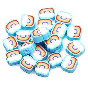100Pcs Handmade Sky Blue Rainbow with Cloud Polymer Clay Beads for DIY Crafts Finding Jewelry Making Accessories – 8x10mm