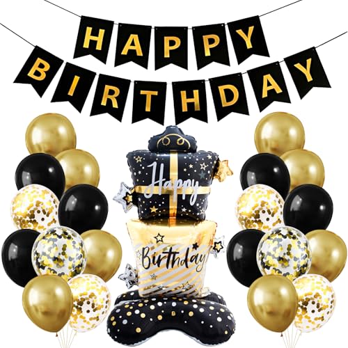 【Decorazione ideale per il compleanno】: I palloncini neri e oro con la scritta 